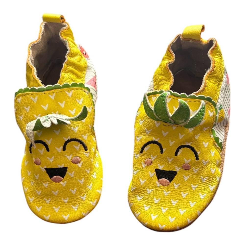 Robeez Pineapple Leather Baby Moccasins Yellow Fruit Soft Sole 12-18 Months